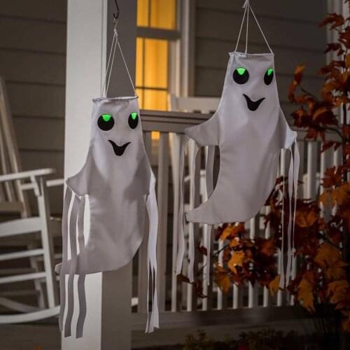 2Pcs Funny Ghost Pattern Hanging Windsock Reusable Nylon Creative Halloween Wind Flag Party Festival Yard Balcony Supplies Decor
