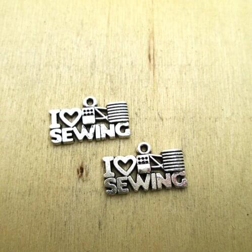 20pcs-12x20mm I Love Sewing Charms,sewing Charms Pendants DIY necklace/ bracelets charms antique silver tone