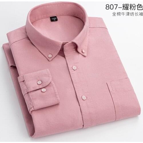 2021 New Men Shirt 100% Cotton Long Sleeve Solid Color Oxford Casual High Quality Cloth Solid Color Regular Fit DA501