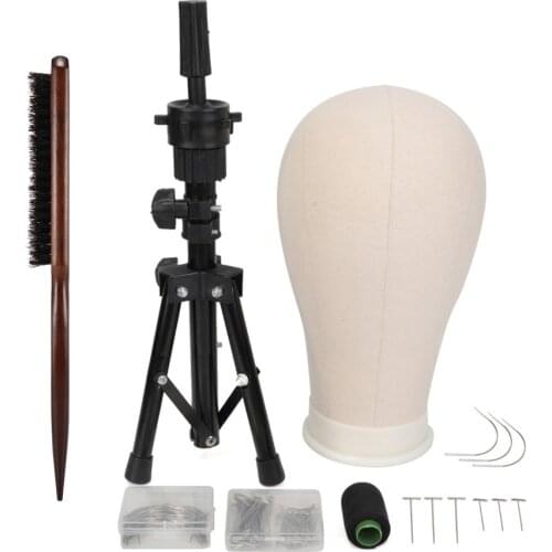 22 Inch Wig Training Mannequin Head Canvas Block Head Wig Display Styling Head With T Pins with Tripod Wig Stand for Wigs Making