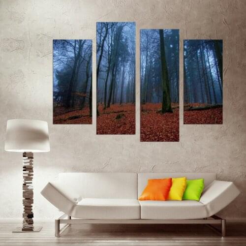 4 Panels Modern Canvas Prints Artwork Beautiful Early Morning Forest Canvas Painting Wall Art Home Decor Living Room Pictures