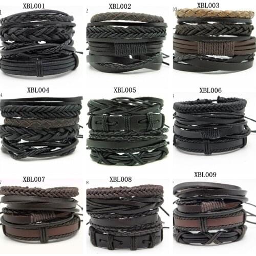 4pcs/set Stylish leather Braided bracelets Multilayer leather Wristband Hemp bracelets Jewelry Gifts Promotion Unisex
