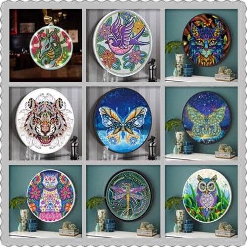 Round Framed Diamond Painting Tassel Painting Mural Full Partial Animal Peacock Owl Scenery Diamond Mosaic With Frame