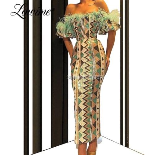 Arabic Boat Neck Sequin Formal Evening Dresses Robe De Soiree Handmade Feather Ankle Length Party Prom Dress Dubai Islamic 2019