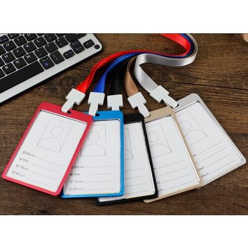Free shipping 20pcs/lot customized logo ID card holder; aluminum alloy identity card holder; employees card holder with lanyard