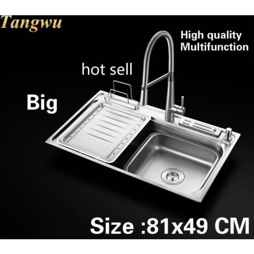 Free shipping Apartment high capacity wash vegetables kitchen single trough sink luxury 304 stainless steel 81x49 CM