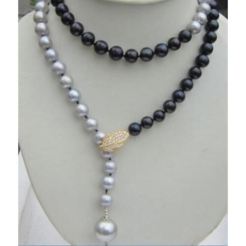 Elegant 36" beautiful 10-11mm tahaitian black gray pearl necklace