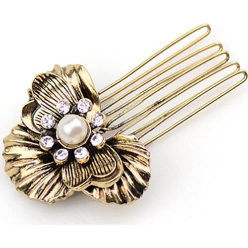 12pcs/lot 4*6cm selling alloy jewelry wholesale The minimalist comb female flowers pearl combs