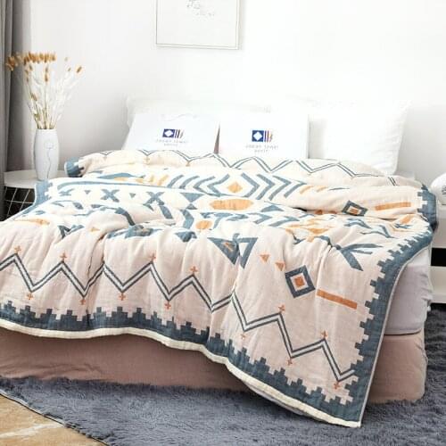 Cotton Throw Blanket For Bed Travel Sofa Bedding Cover Bedspread For Adults Child Geometric Print Blankets Warm Thick Gauze Soft