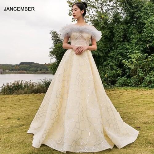 J67009 jancember a-line evening dress with sleeves boat neck short sleeve sequnined party dresses women evening вечерние платья