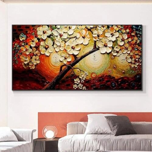Lucky Life Flower Tree Landscape Wall Art Canvas Scandinavian Posters and Modern Wall Art Picture for Living Room Decor