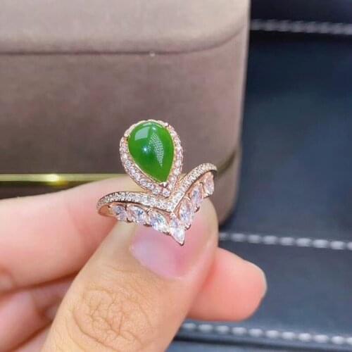 Natural Hetian Jasper Ring Spinach green High Purity Oval Cuted for Women Party 6X8mm Fine Jewellery High Quality S925 Silver