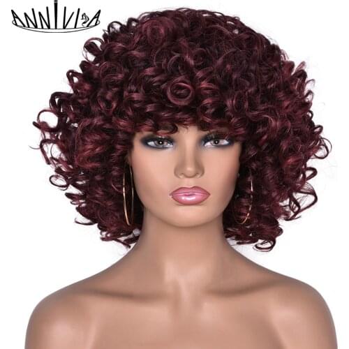 12inch Afro Kinky Curly Wig Synthetic Short Hair With For Black And White Women Omber Glueless Natural High Temperature Curls