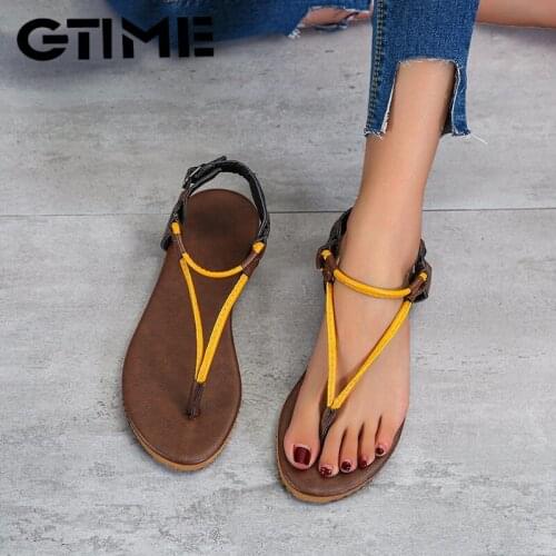 Summer Flat Sandals For Women Flip Flops Casual Ankle Buckle Flats Shoes Woman Plus Size 35-43 Comfortable Female#SJPAE-341