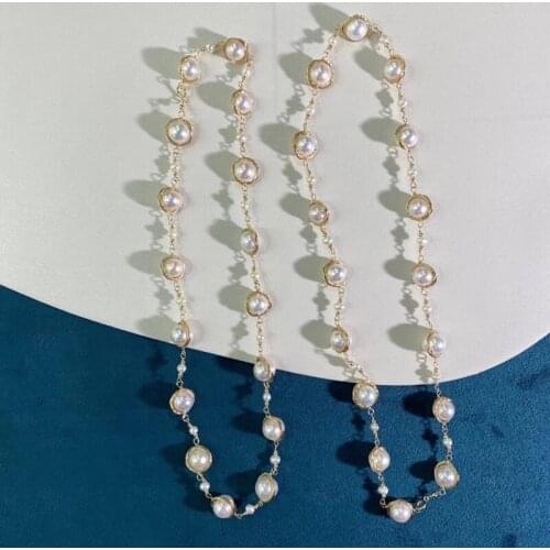 Hot sell All- match 18 inches natural white genuine pearl beads refined workmanship gold necklace wedding gift bridal