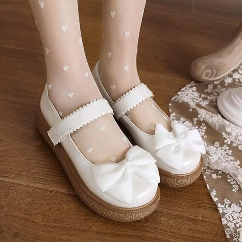 Lovely Lolita Women Flat heel Mary Janes Shoes Round Toe Student Girl Platform Shoes Buckle Bullock Shoes white 6 colors