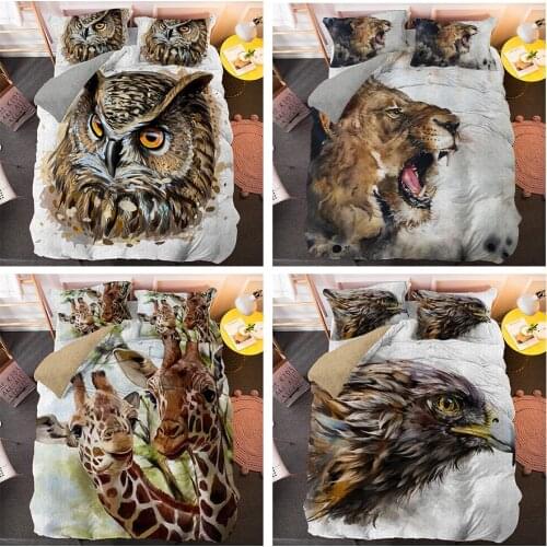 Cute Animals Tiger Owl Giraffe Home Duvet Cover Bedding Set For Kids Adults Bedcloth 2/3pcs Queen King Double Size Bed Sets