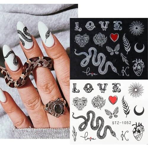 4pcs Snake Nail Stickers Slider Abstract Face Skull Decal Water Tattoo Dragon Manicure Foil Nail Art Decoration TRSTZ1050-1065-3