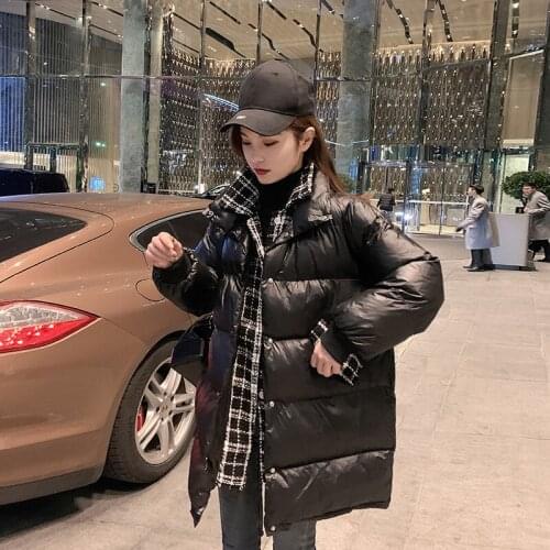 2021 New Oversize Snow Winter Coat women Jacket Down Parkas Women Plaid Splicing Hooded Loose Long Coat Thick Warm Outwear