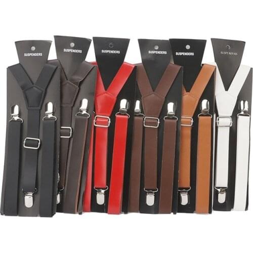 Solid PU Leather Suspender Braces 22mm Width Mens/women Y Back Leather Suspenders
