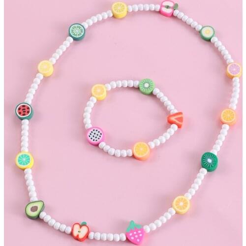 Lemon Watermelon Strawberry Soft Pottery White Beads Fruit Cute Necklace For Children Jewelry Child Birthday Toy Gifts 2021 New