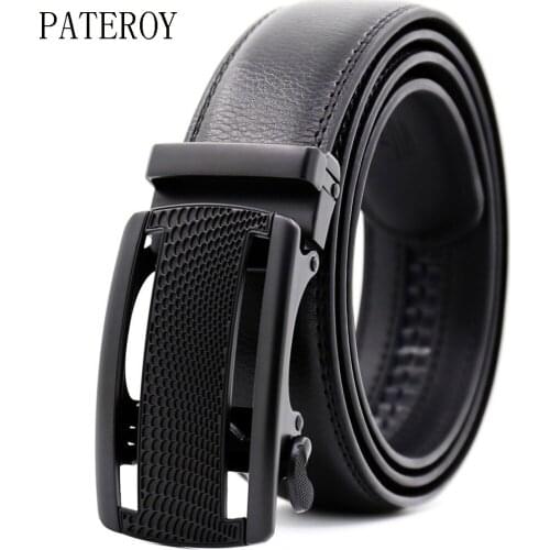 Pateroy High Quality Business Men Belt Automatic Buckle Fashion Man Genuine Leather Belt Popular Casual Male Luxury Black Belts