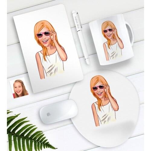 Personalized Women 'S Karikatürlü Notebook Pen Mug Mouse Pad Seti-18 Pen Special Design Süpriz Gift Special Occasions Memoir Book Picture