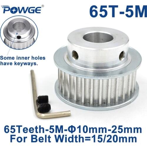 POWGE Arc 65 Teeth HTD5M Synchronous Pulley Bore 12/14/15/16/18/19/20/22/25mm for Width 15/20mm HTD 5M Timing Belt 65Teeth 65T