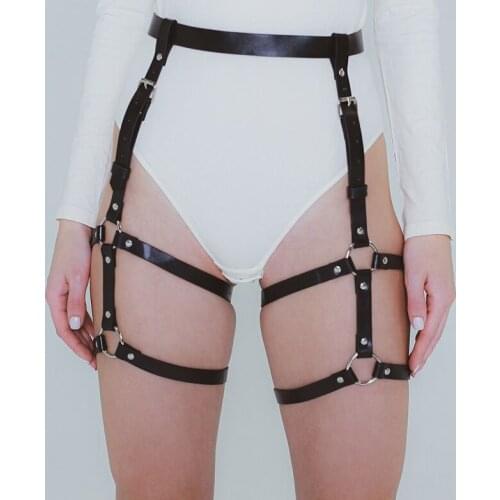 Sexy Leather Waist To Leg Harness Bondage Belt Women Punk Gothic Leg Ring Stocking Suspenders Straps Female Thigh Garters Belt