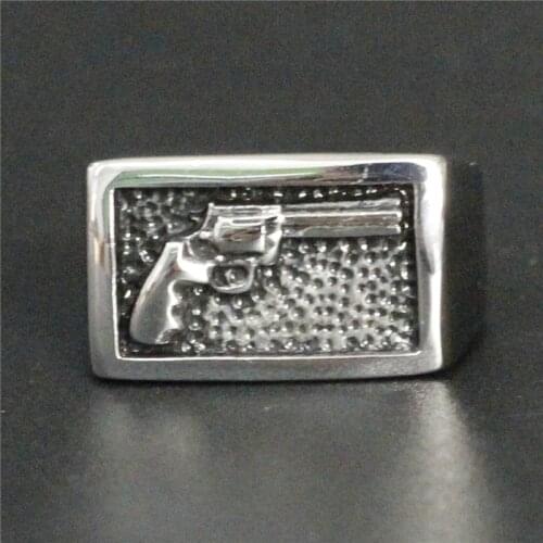 Drop Ship Size 7-13 Cool Fashion Polishing Motorcycle Cowboy Biker With Gun Ring 316L Stainless Steel Women Gun Ring