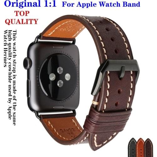 Original 1:1 Apple Watch Band 44mm 40mm 42mm 38mm Handmade Cow Leather Strap Bracelet For iWatch Series 6 SE 5 4 3 Accessories