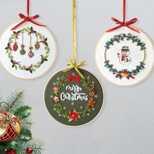Christmas EU style Flowers DIY Embroidery Ribbon Set Beginners With Embroidery Shed Sewing Kit Cross-stitch Crafts Hand-stitched