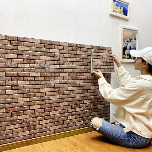 Rustic Vintage 3D Faux Bricks Wallpaper Self Adhesive Roll Vinyl PVC Retro Industrial Loft Wall Paper Brown Waterproof Washable