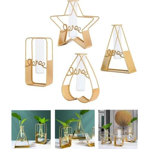 Modern Bonsai Flower Plant Hydroponic Vase Planter Pot Iron Frame Desktop