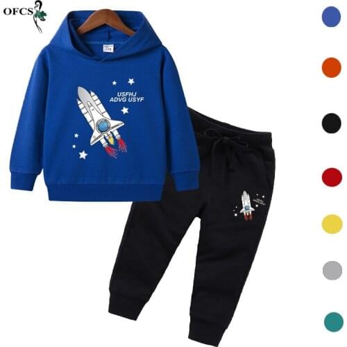 Autumn Boys & Girls Fashion Sports Suit 2-12Years Childrens Clothes Hoodie Tops + Pants Two-piece Clothes Set Cotton Sweatpants