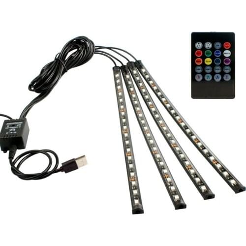4 in 1 LED Car Foot Light 5V USB SMD5050 72 LED Strip Ambient Lamp Remote Music Control Car Interior Decorative Atmosphere Light