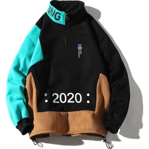 Mens Sweatshirt Print Patchwork Men Stand Collar Long Sleeve Fashion Pullover Male Loose Casual Tops Jacket coat