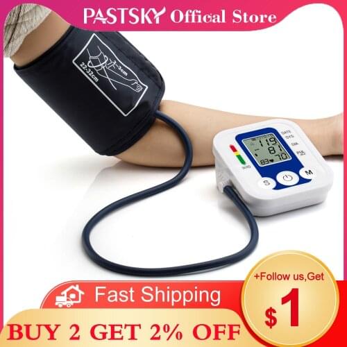 Upper Arm Blood Pressure BP Monitor Tonometer Sphgmomanometer Engligh Voice Digital Heart Beat Rate Pulse Meter With Alarm