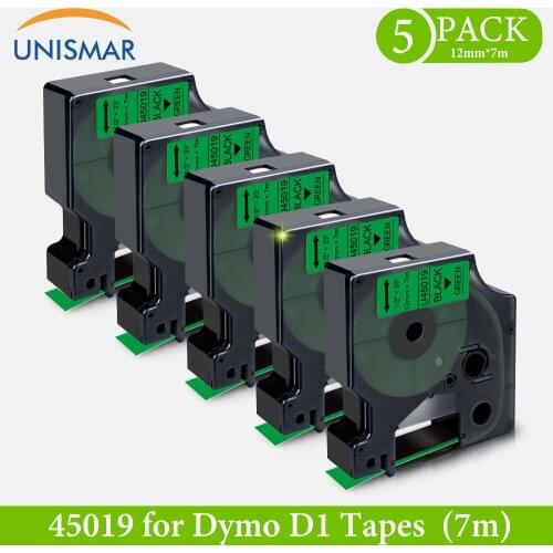 Unismar 5PCS 12mm Compatible Dymo D1 Label Tapes 45019 Black on Green Labeling Printer Ribbon for Dymo LM160 LM280 100 Dymo PNP