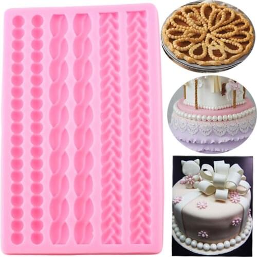 Knit Rope Silicone Mold Pearl Shell Fried Dough Fondant Mould DIY Cake Border Decorating Tools Candy Resin Clay Chocolate Moulds