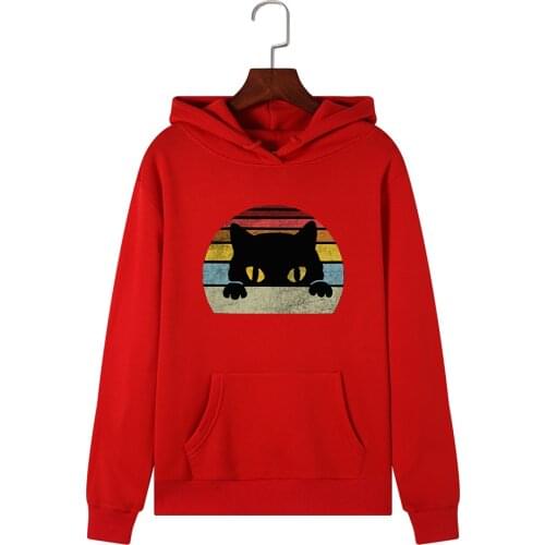 Black Cat Oversized Women Polerones Ins Harajuku Winter Streetwear Cool Print Hoodies Warm Autumn Hooded Sweatshirts