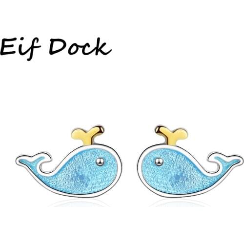 Eif Dock Cute Little Blue Whale Earrings Silver Color Enamel Animal Earrings For Women Girl Gift Boucle D'oreille