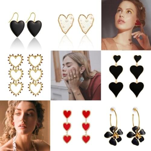 Tocona 2020 Trendy Flowers Heart Dangle Drop Earrings for Women Alloy Metal Gold Color Long Statement Earring Party Jewelry