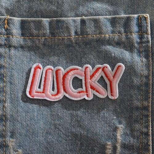 1 PC Applications Badge Applique For Clothes Embroidery Letter Pink Lucky cloth patch Accessories Cartoon Iron on Patches