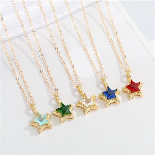 1Pcs Shiny Crystal Metal Star Necklace For Women Gift Jewelry Minimalist Vintage Bling Colored Zircon Geometric Clavicle Chain