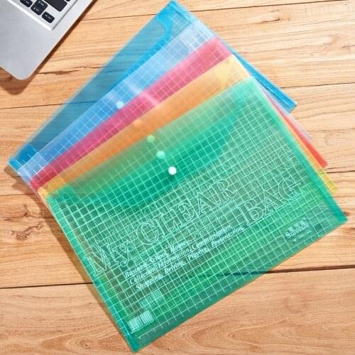 1 pcs Waterproof A4 File Bag Clear Grid Button PVC File Bag Folder Office Stationery