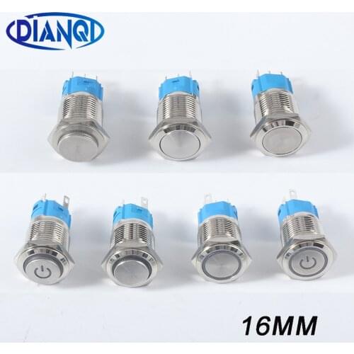 16mm LED/NO LED push button switch Latching Momentary Metal press Push Button waterproof metal switch Rring Power mark
