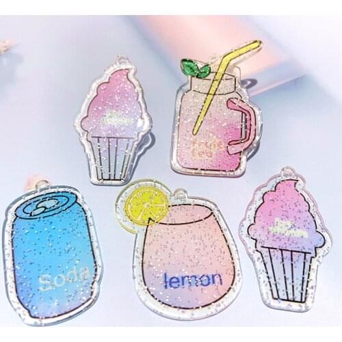 20Pcs/set 3*4CM Mixed Glitter Bottle Lemon Drink Ice Cream Soda Tea Flatback Accessory Home Decor Craft Phone Case King Pendant