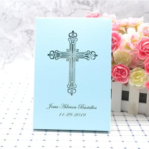 50pcs First holy communion custom hollow design laser cut cross invitation box
