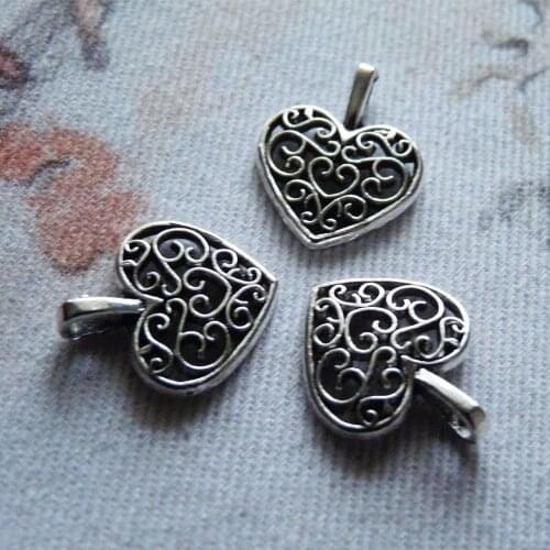 50 Pieces Tibetan Silver Filigree Heart Pendants Charms For Jewellery Making